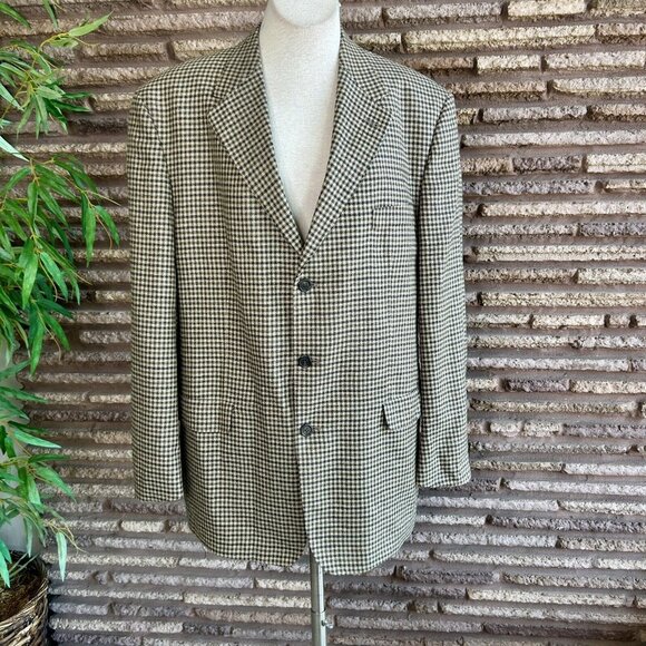 Tommy Hilfiger Blue Brown Houndstooth Plaid 3 Button Sport Coat Blazer Size 44L - Picture 2 of 14